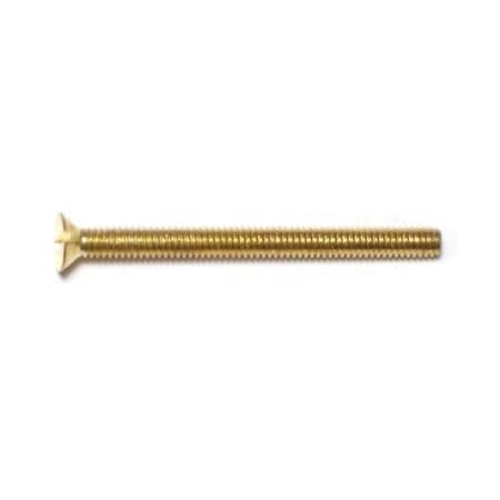 Midwest Fastener #8-32 x 2 in Slotted Flat Machine Screw, Plain Brass, 16 PK 61757